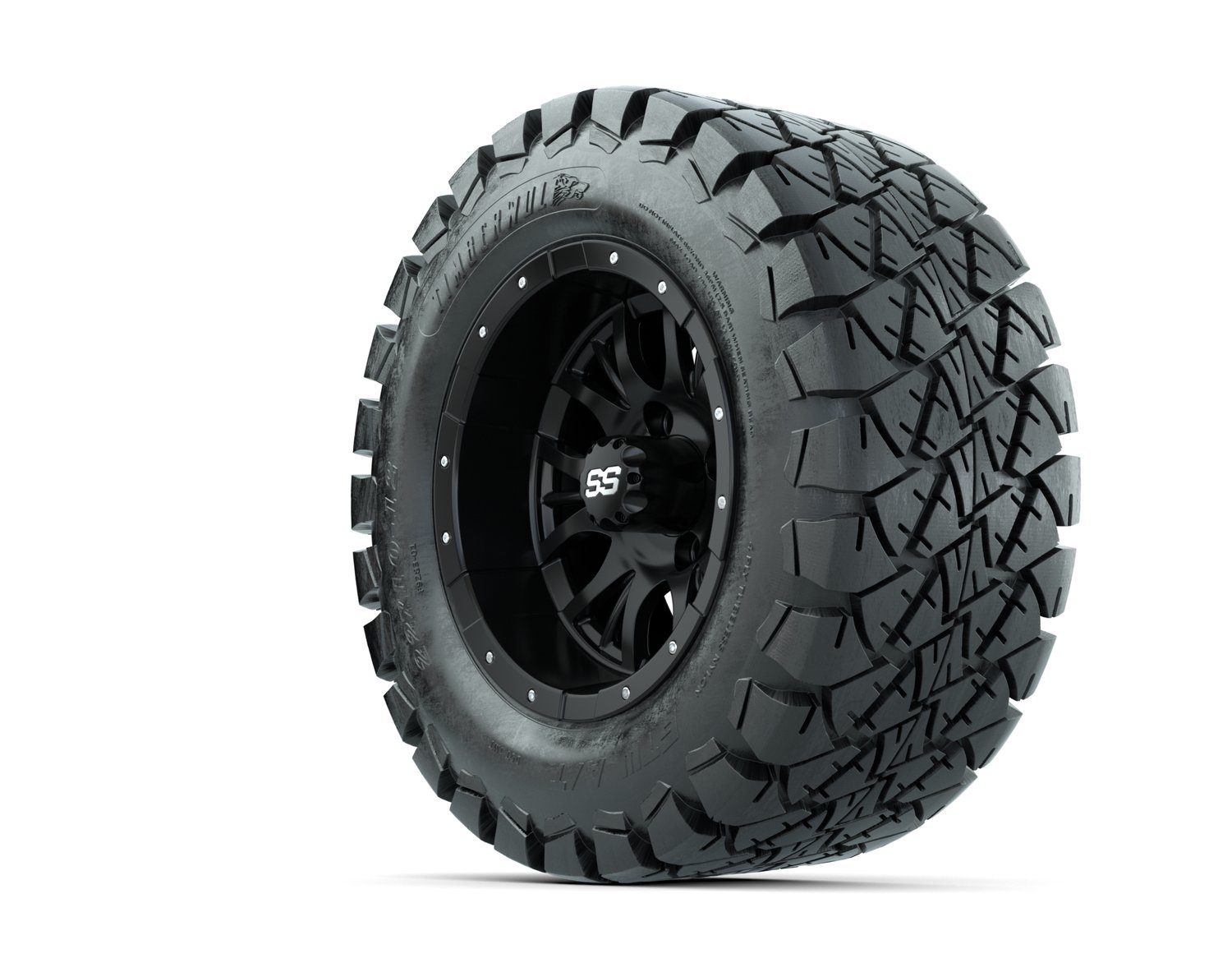 20-070 A19-652 WHEEL, 12X7 DIESEL, MATTE BLACK W:SS CAP, TIRE, 22X10-12 GTW TIMBERWOLF A:T 4PR, 12", AT