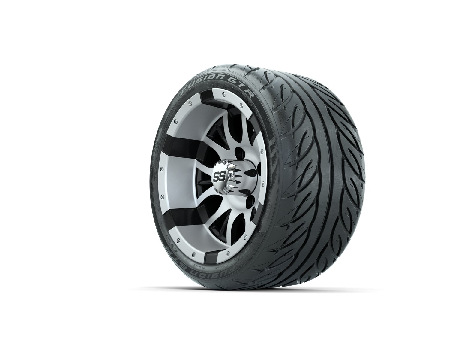 20-053 A19-574 WHEEL, 12X7 DIESEL MFB W:SS CAP, TIRE, 215/40-R12 FUSION GTR STEEL BELT RADIAL DOT, 12", Street