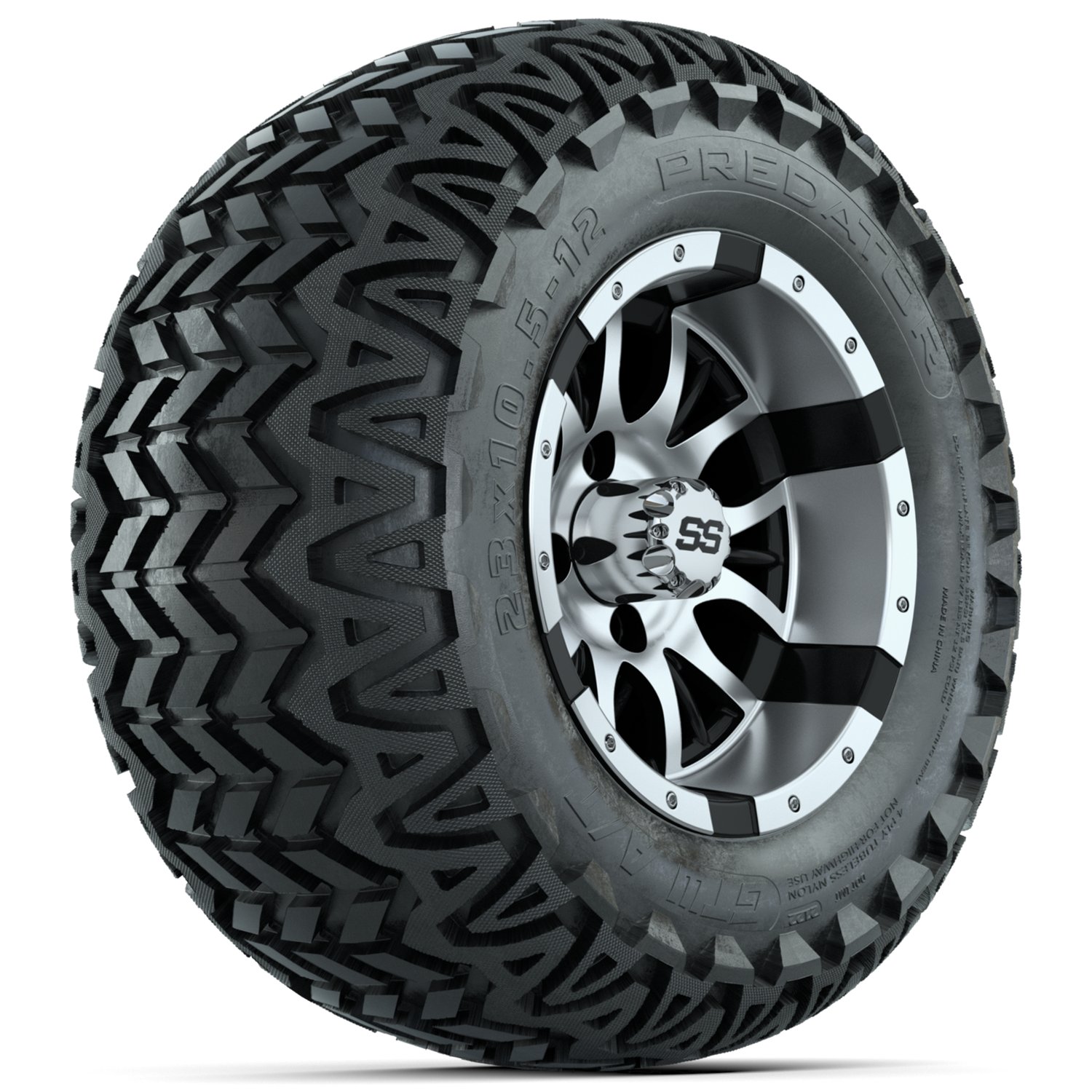 20-060 A19-664 WHEEL, 12X7 DIESEL MFB W:SS CAP, TIRE, 23x10.5-12 PREDATOR A:T, GTW 4PR, 12", AT