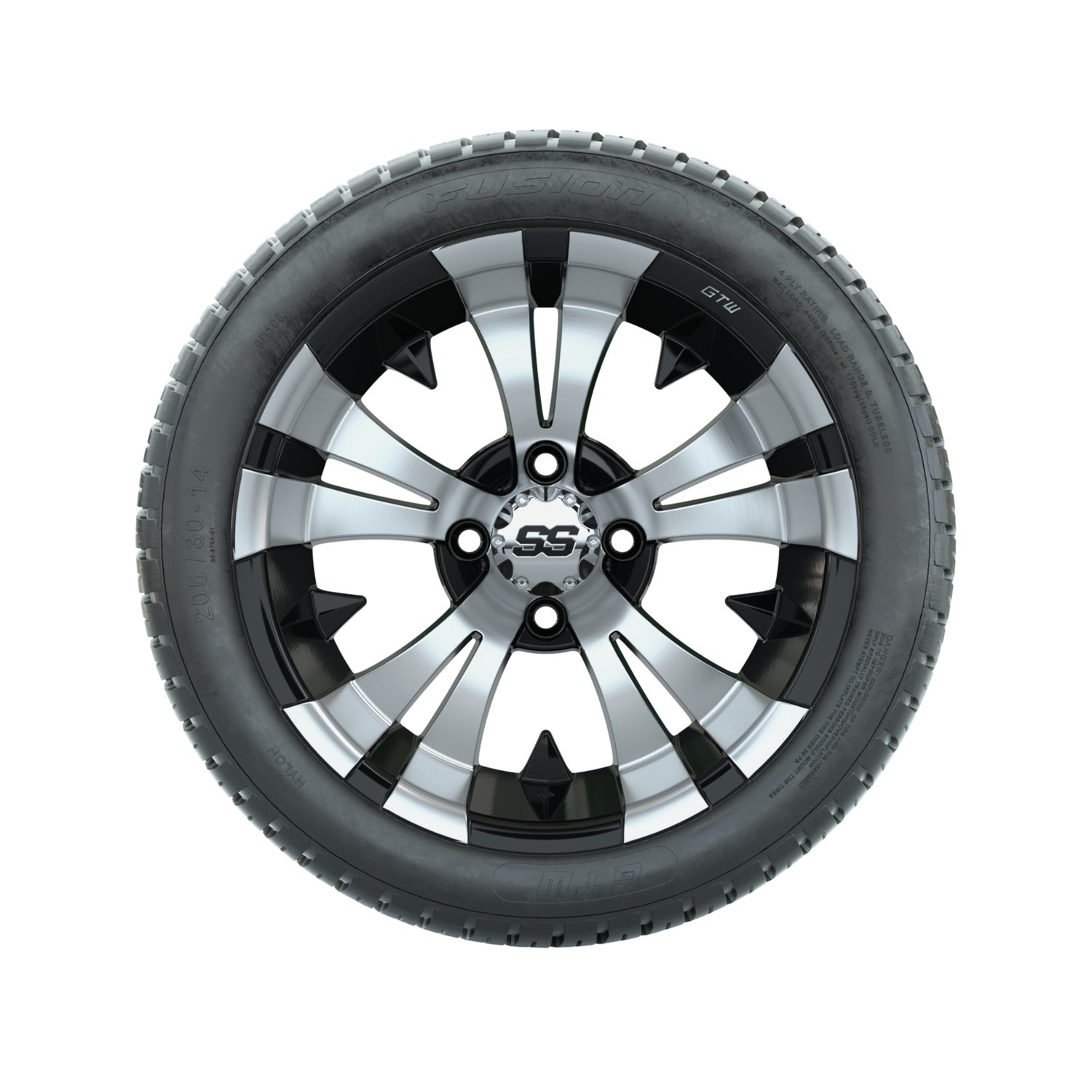 19-168 A19-417 / A19-162 GTW 14" Vampire Black/Machined Wheels with 205/30-14 (18") Fusion Street Tires