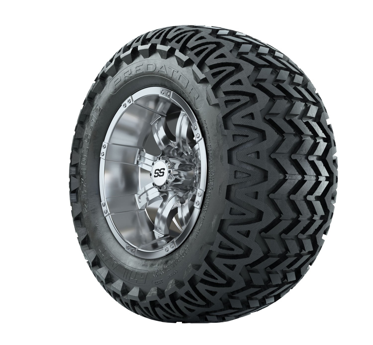 20-060 A19-365 GTW 12" Tempest Chrome Wheels with 23" Predator A/T Tires