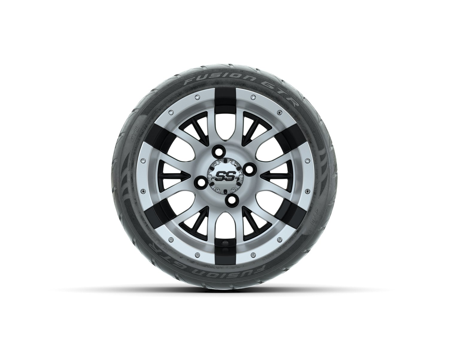 20-053 A19-574 WHEEL, 12X7 DIESEL MFB W:SS CAP, TIRE, 215/40-R12 FUSION GTR STEEL BELT RADIAL DOT, 12", Street