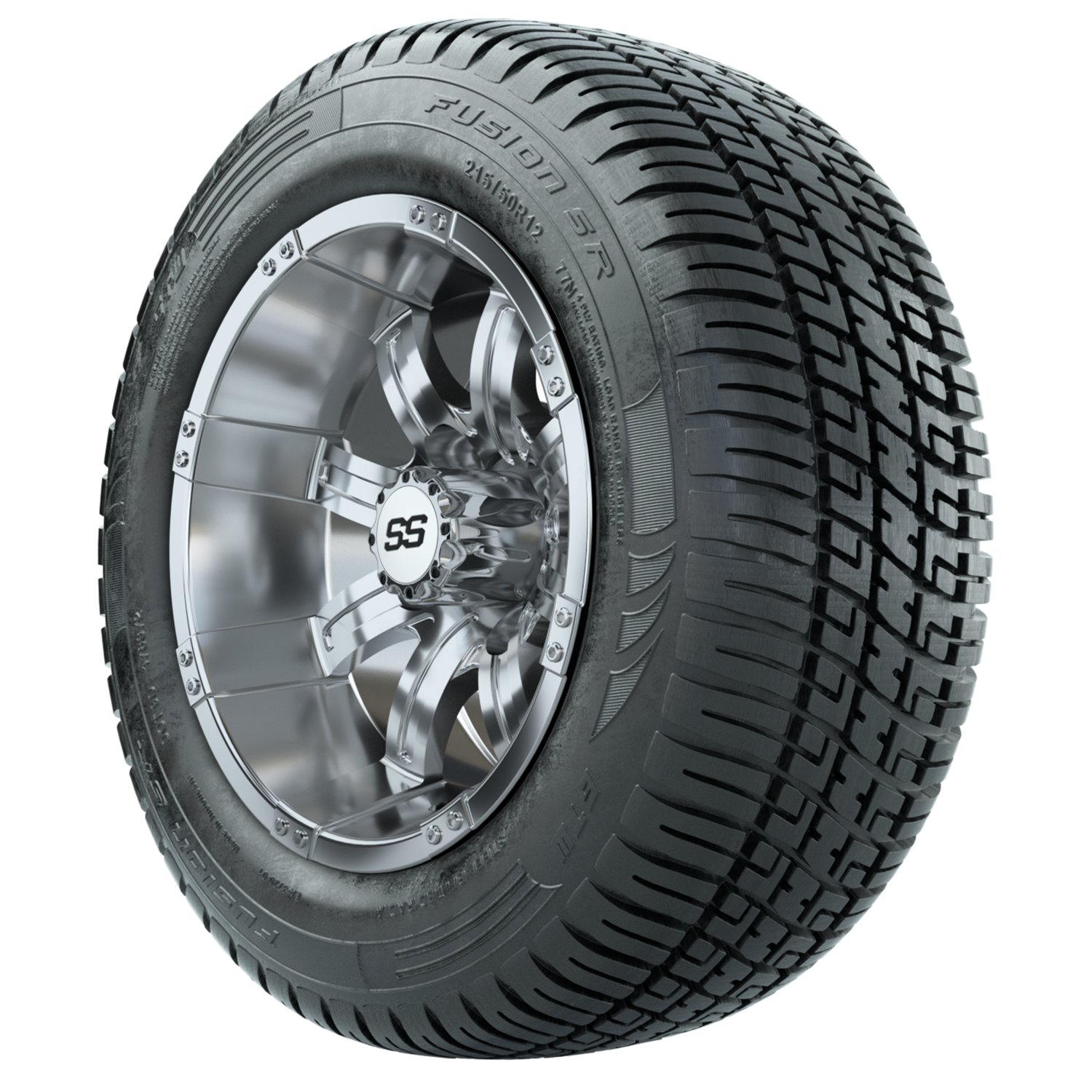 20-063 A19-585 GTW Tempest 12x7 Chrome Wheel, TIRE, 215/50-R12 FUSION S:R STEEL BELT RADIAL, DOT, 12", Street