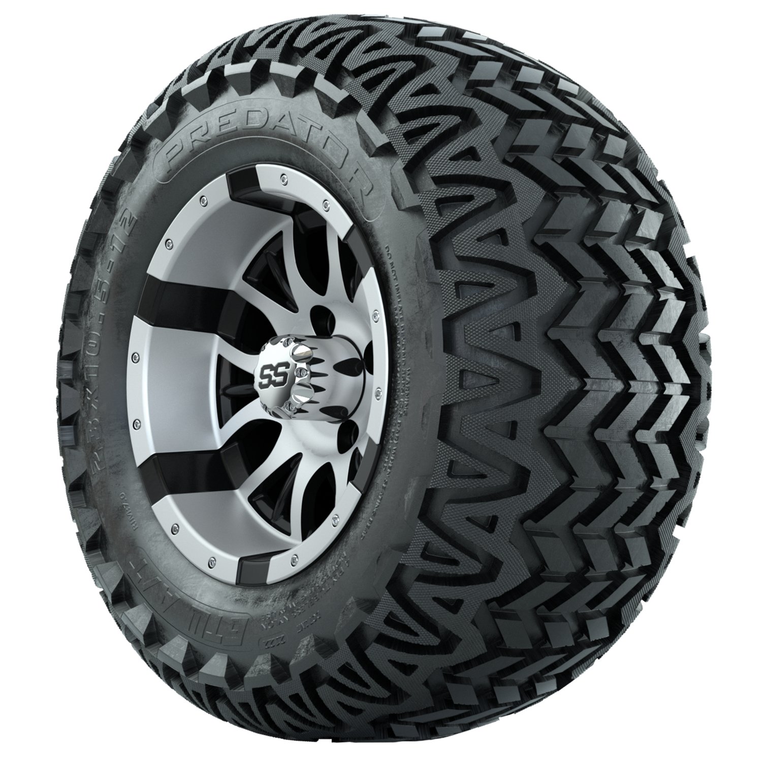 20-060 A19-664 WHEEL, 12X7 DIESEL MFB W:SS CAP, TIRE, 23x10.5-12 PREDATOR A:T, GTW 4PR, 12", AT