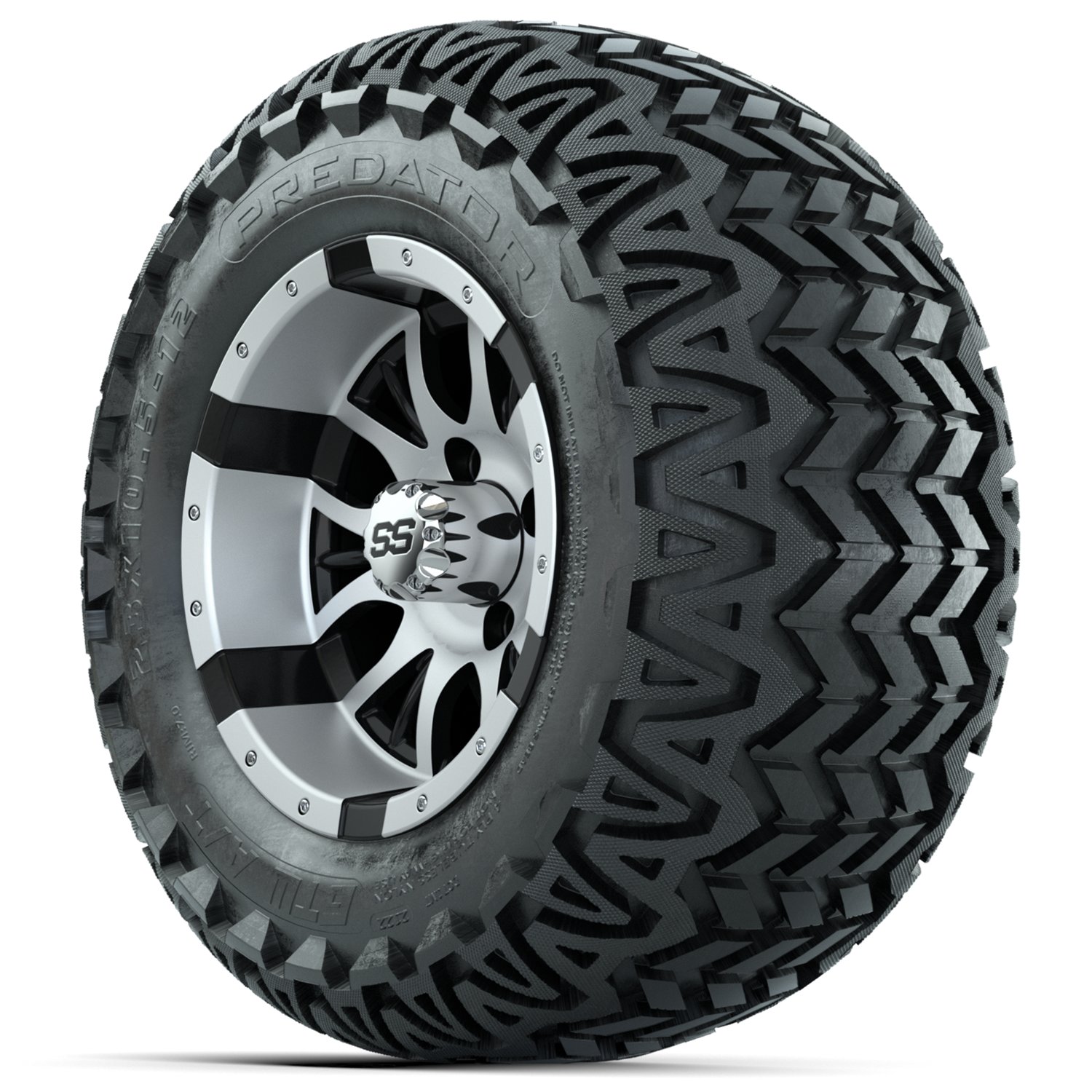 20-060 A19-664 WHEEL, 12X7 DIESEL MFB W:SS CAP, TIRE, 23x10.5-12 PREDATOR A:T, GTW 4PR, 12", AT